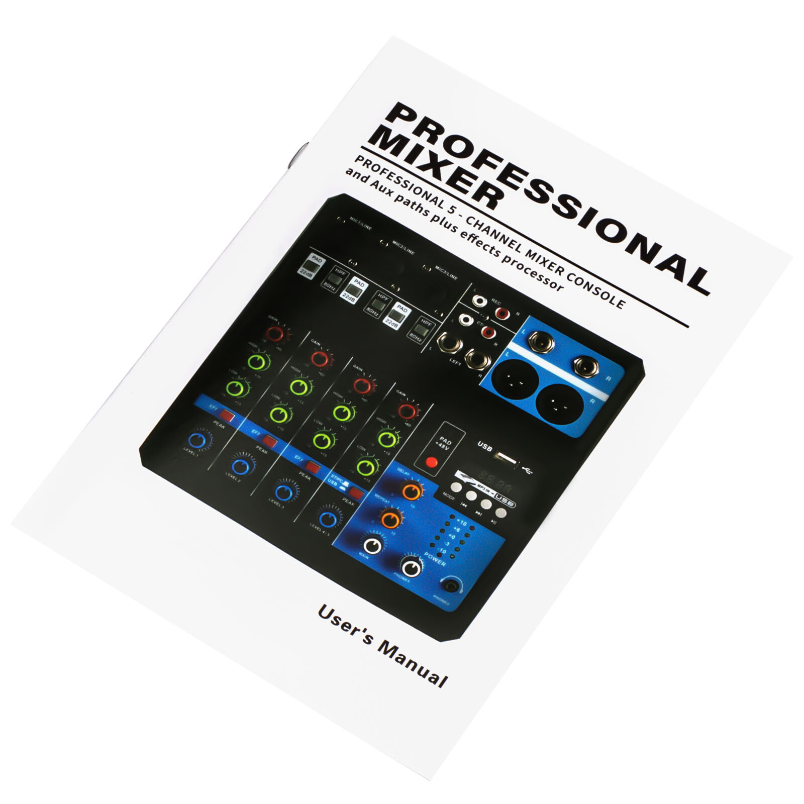 5-Channel Mixing Console Live Studio Audio Mixer Sound Board DJ USB Interface