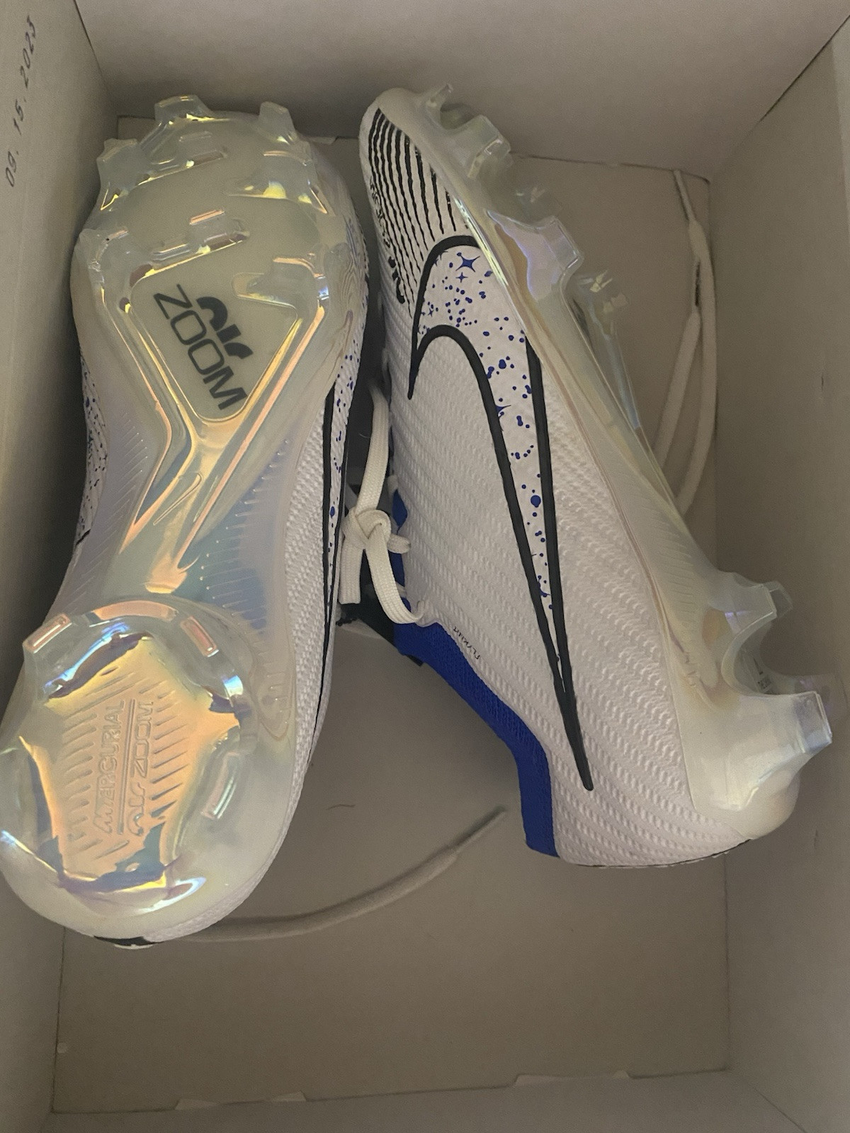 New Nike By Cecilia Cleats Zoom Mercurial Vapor 15 Elite White/Blue Sz M5/W6.5