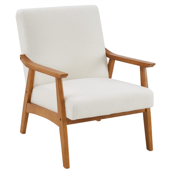 Solid Wood Armrest Simple Single Indoor Leisure Chair with Backrest In Beige