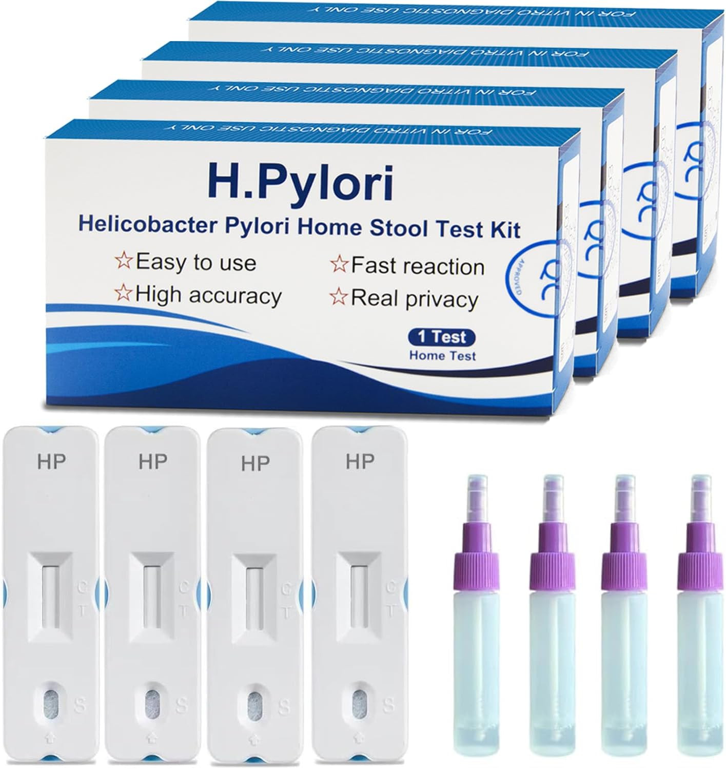 H Pylori Test Kit, 4 PCS Helicobacter Pylori Stool Test Kits at Home, H. Pylori