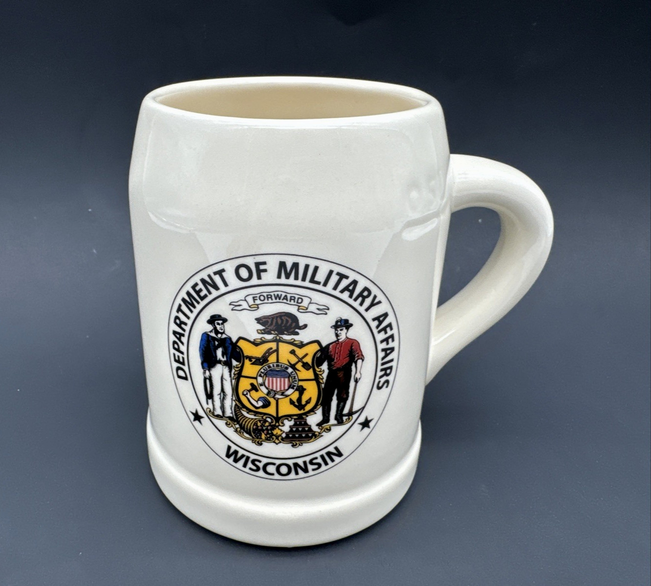 Vintage Wisconsin Dept of Military Affairs Retirement 0.5L Ceramic Stein Mug USA