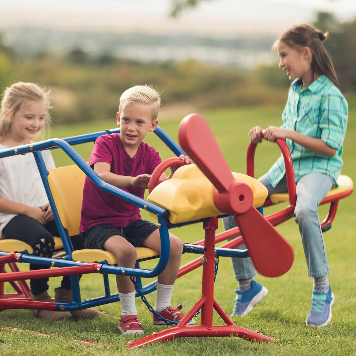 Large Playground Airplane Teeter Totter Kids Outdoor Backyard See Saw for 7 Kids