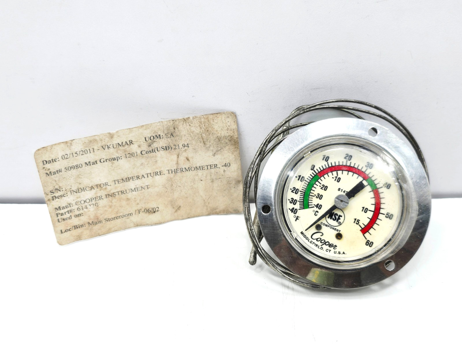 6142-20 COOPER 614220 THERMOMETER