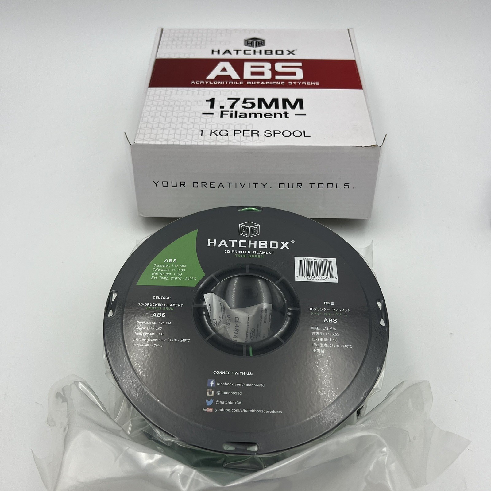 HATCHBOX ABS 3D Printer Filament - True Green (3D ABS-1KG1.75-GRN) SEALED