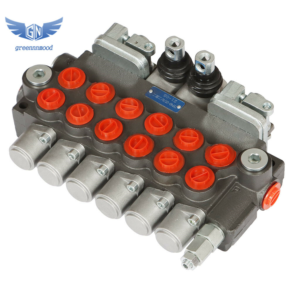 Hydraulic Backhoe Directional Control Valve w/ 2 Joysticks, 6 Spool, 11 GPM