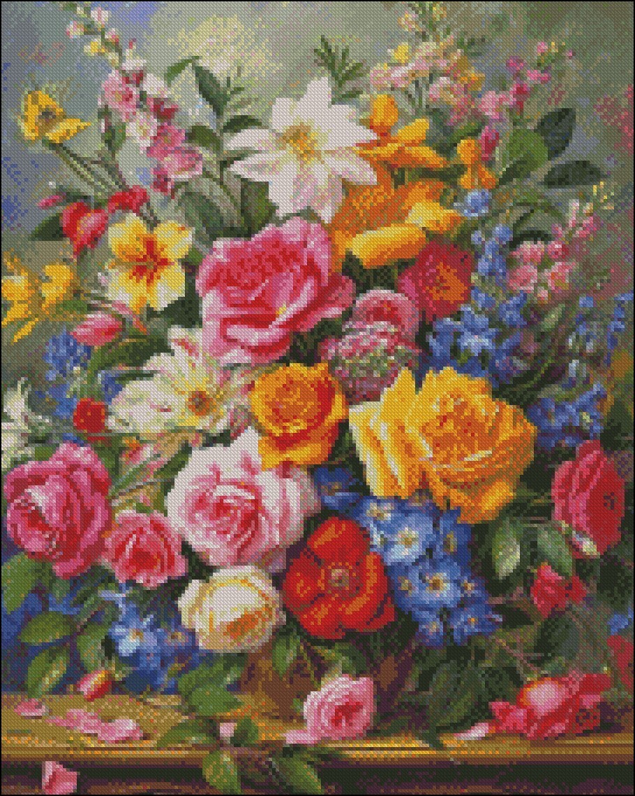 Nostalgic Blooms 2 - Counted Cross Stitch Patterns - Color & BW Symbols Charts
