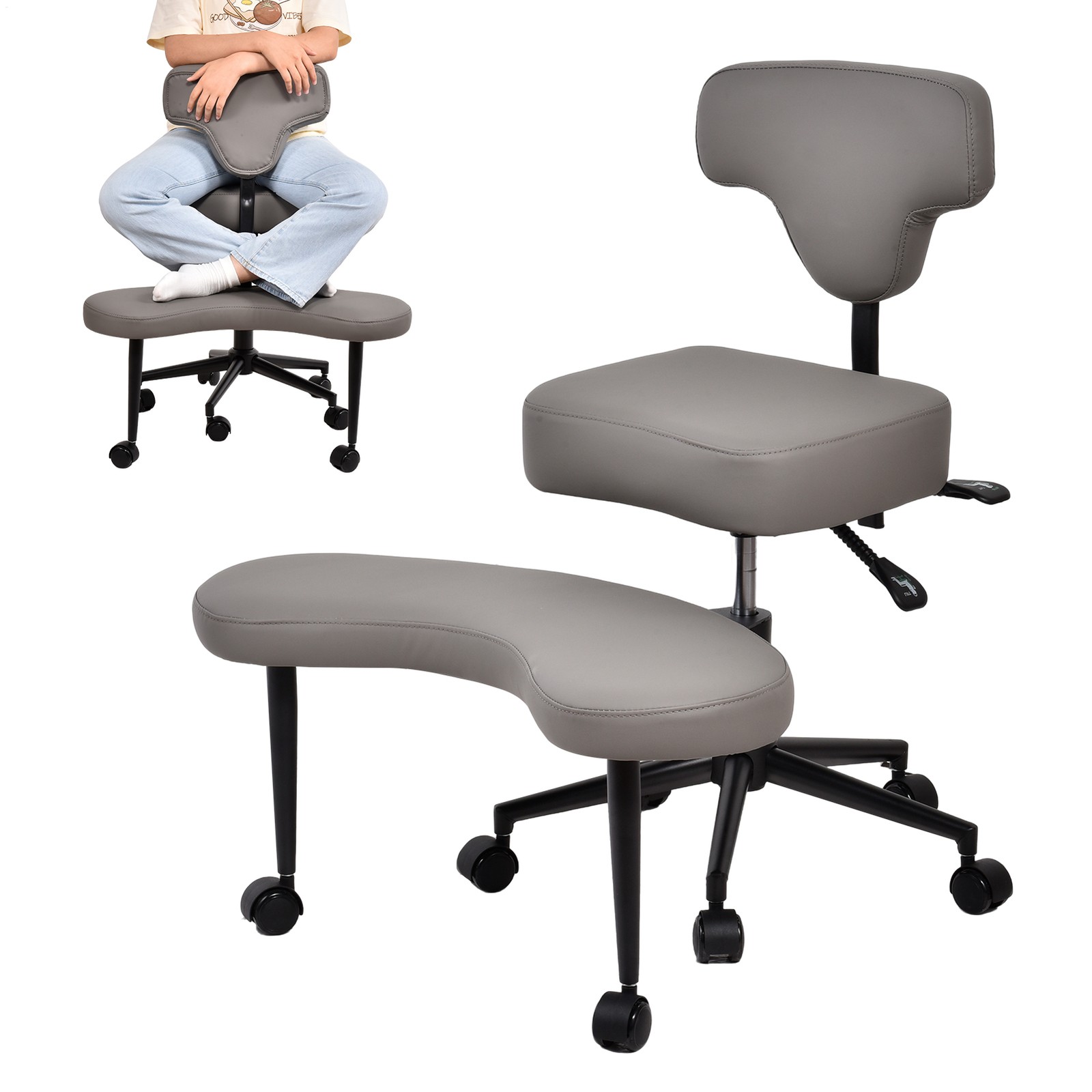 Criss Cross Desk Chair ADHD Meditation Kneeling Yoga Seat Gray