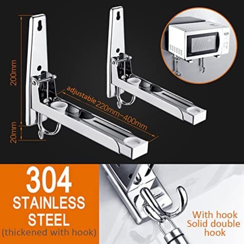 Retractable Foldable Microwave Oven Rack Wall Mounted Stand Holder with