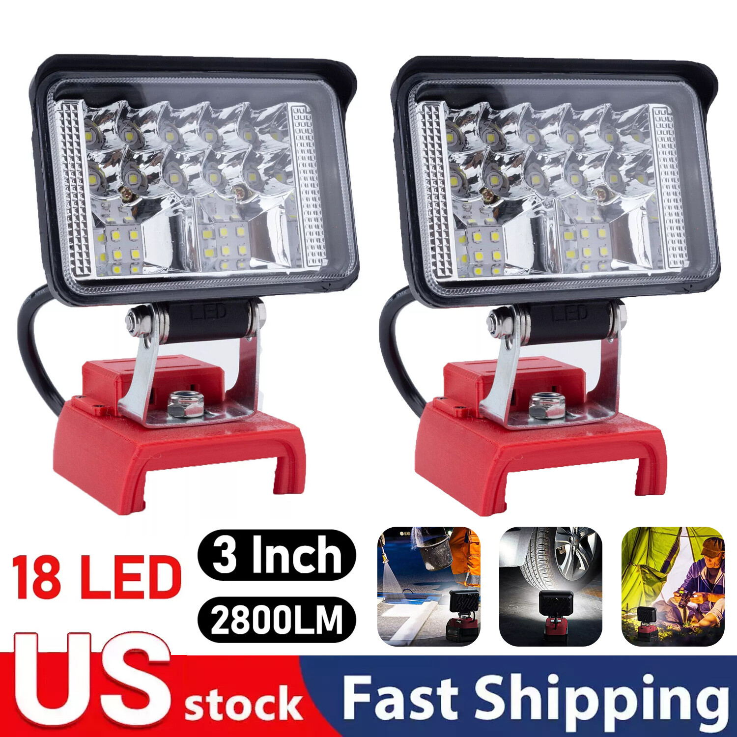 2PCS Wireless LED Work Light for Milwaukee M18 18V Battery Cordless Outdoor Lamp