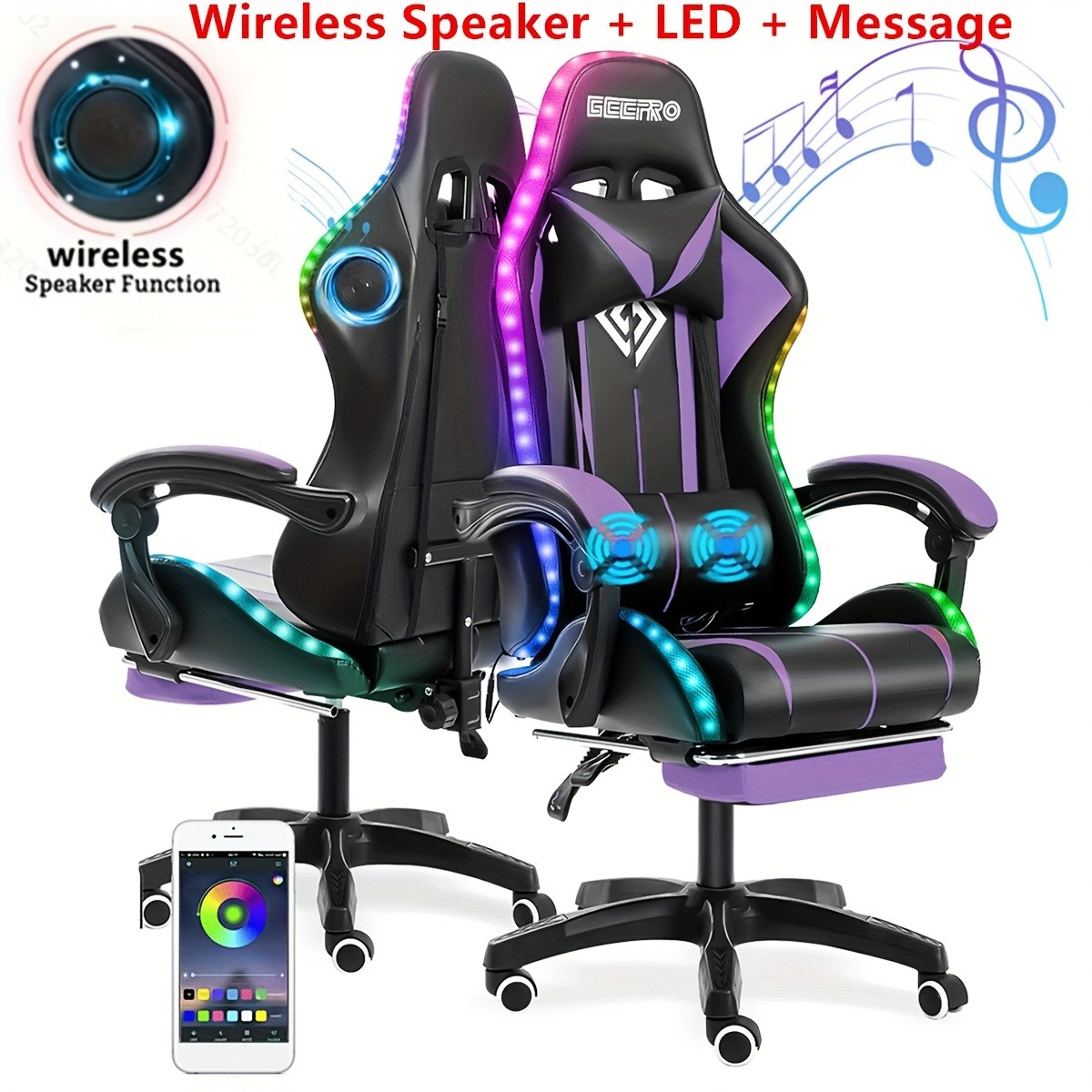 LED Gaming Chair, Big & Tall Video Game Chair With Wireless Speakers And
