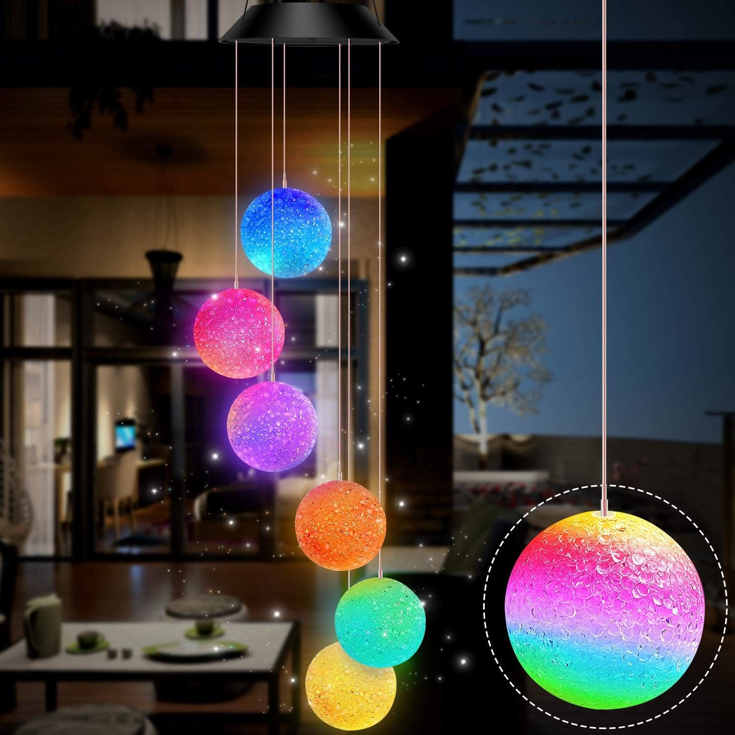 Color Changing Solar Wind Chimes Lights LED Ball Hanging Lamp Yard Garden Decor