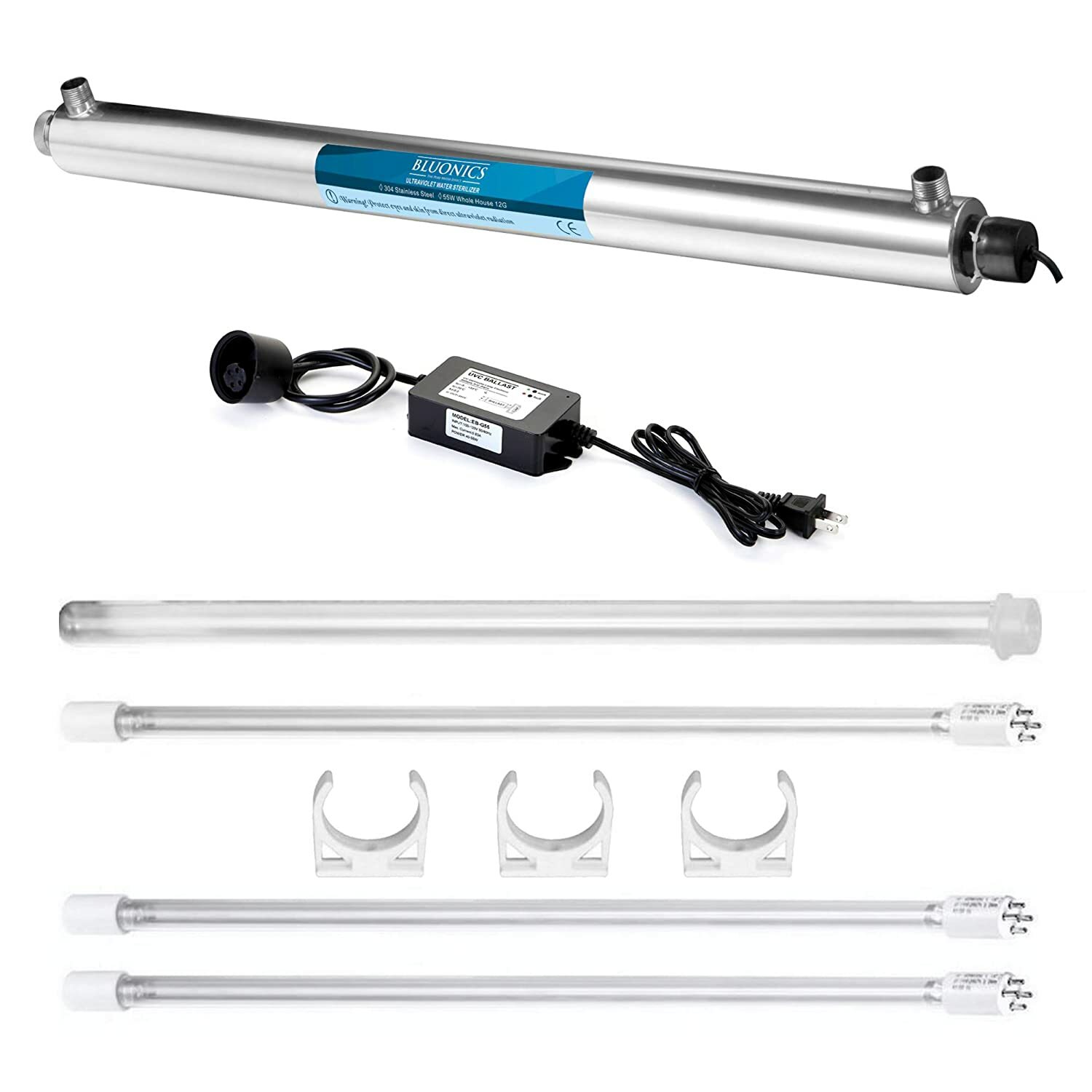 UV Water Filter System 12GPM Whole House Sterilizer + 2 Spare Bulbs