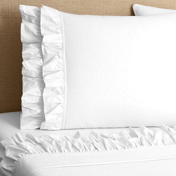 Four (4) Piece Ruffled Sheet Set | Solid White | 600 TC Egyptian Cotton