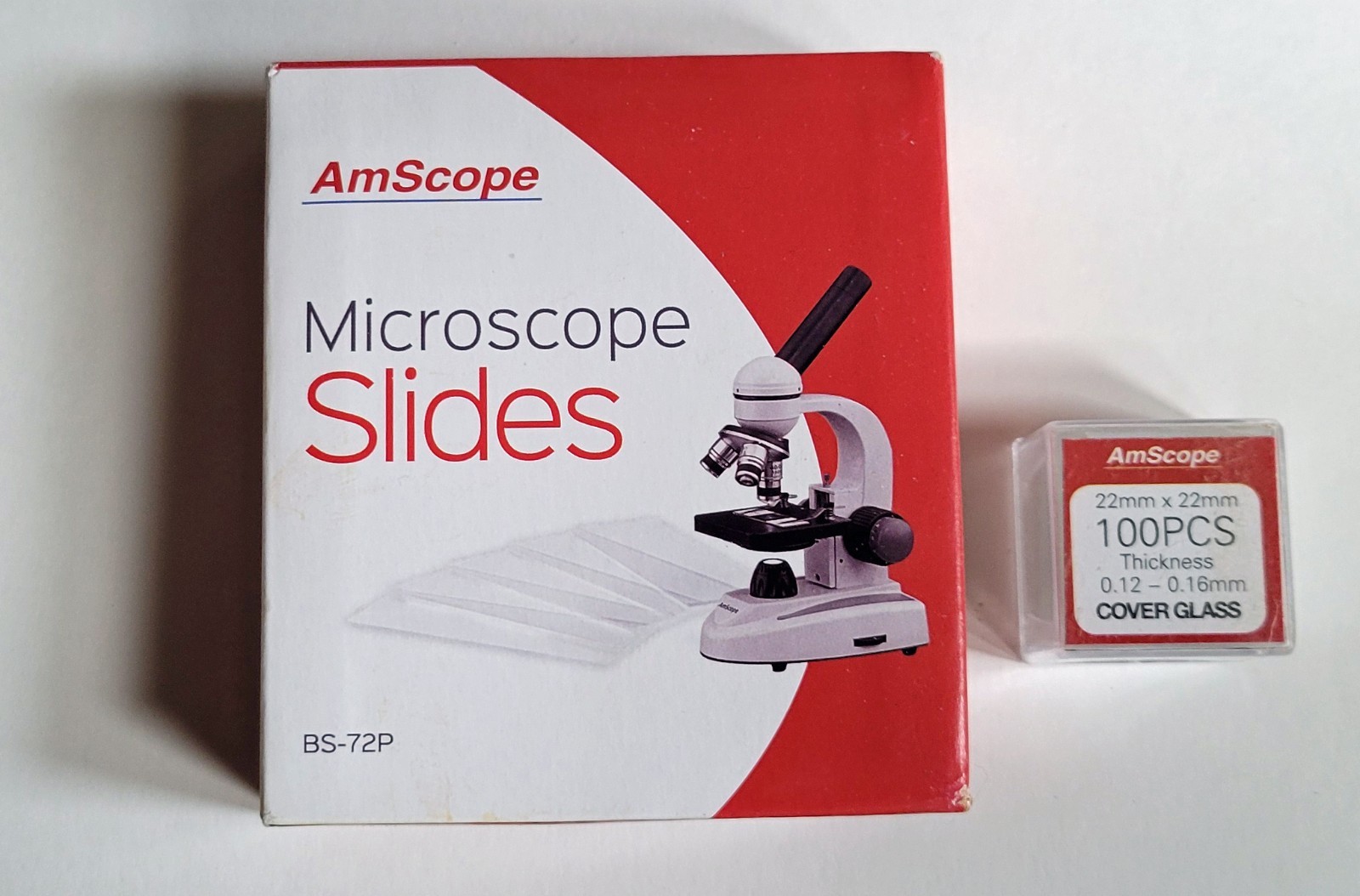 AmScope 72 Pre-Cleaned Blank Microscope Slides & 100 22x22mm Square Cover Glass