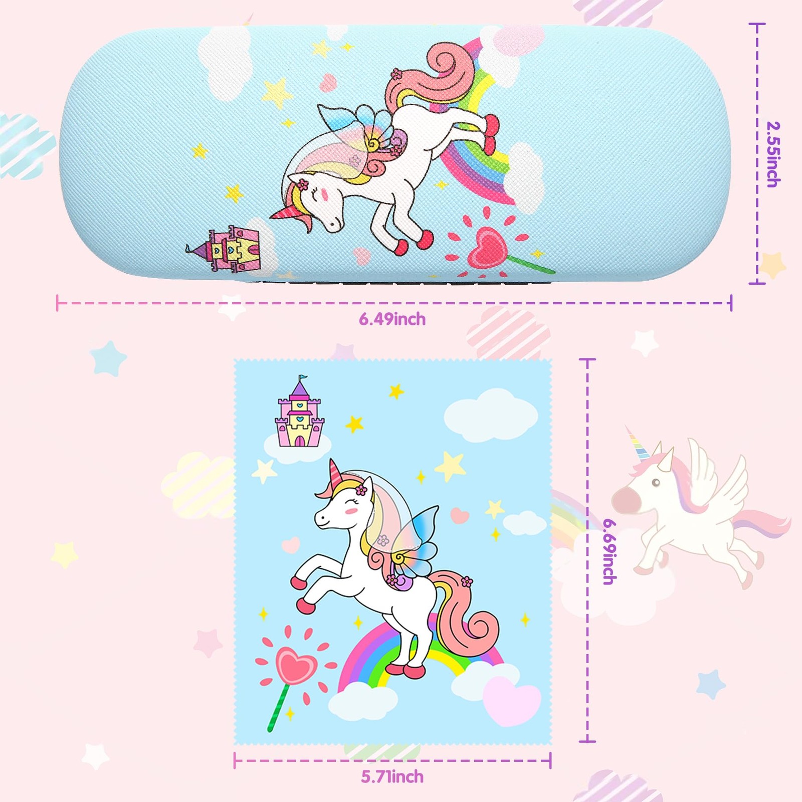 3 Pcs Cute Eyeglasses Case Hard Shell Storage Cases Unicorn Hard Clamshell Gl...