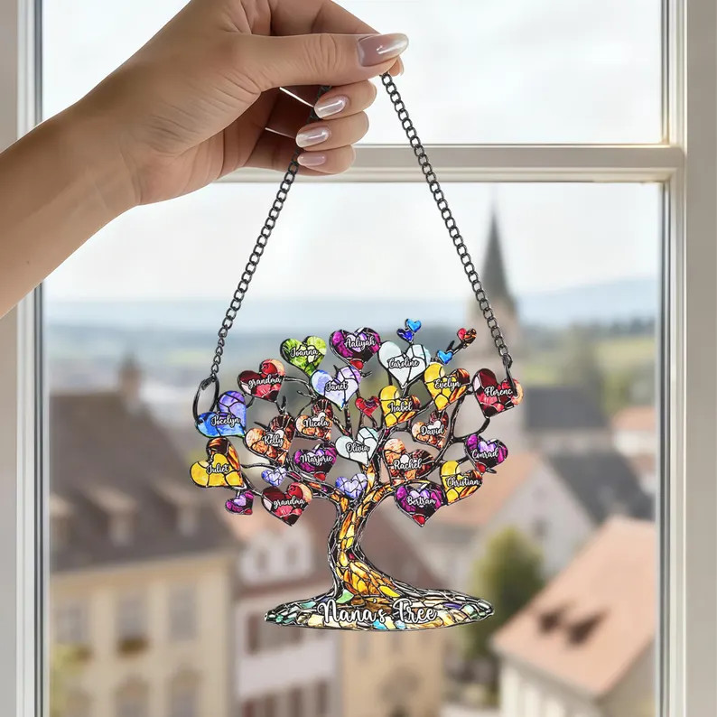 Personalized Heart Family Tree Suncatcher Acrylic Custom Window Decor