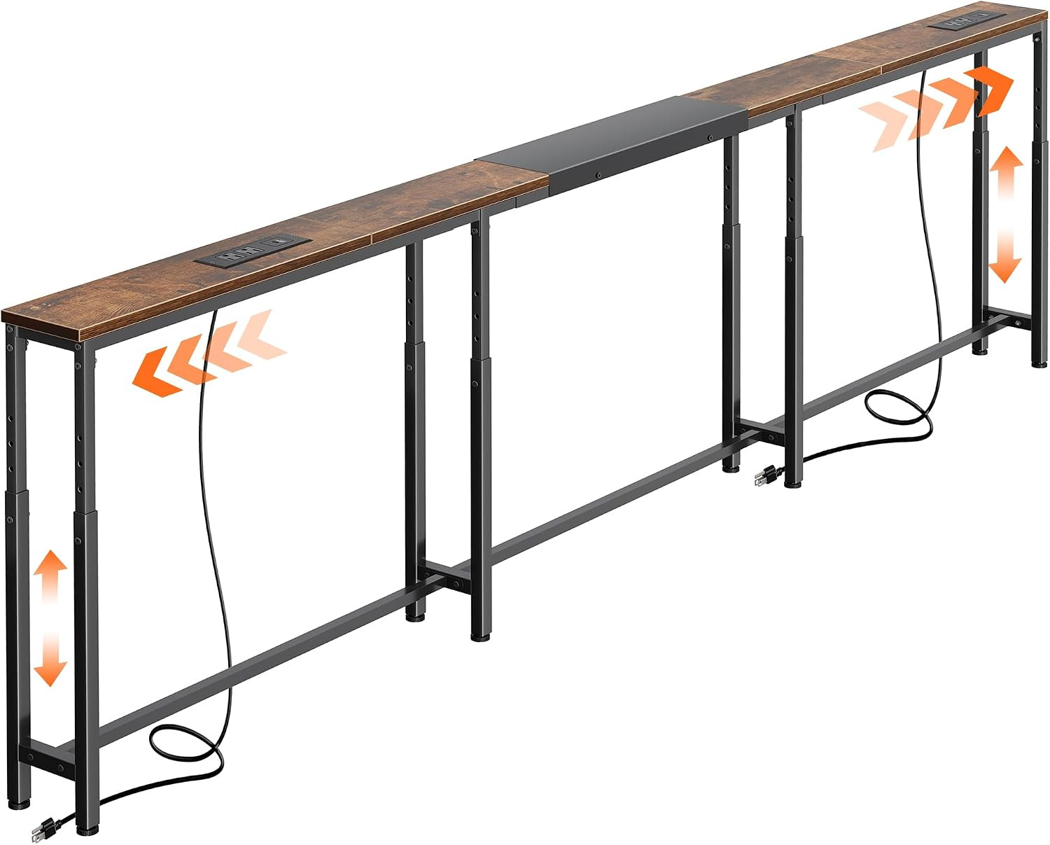 Narrow Console Table with Power Outlets & USB-C, Rustic Brown | 23.6"-35.4" Adju