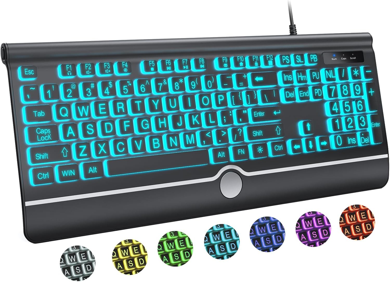 Large Print Backlit Computer Keyboard, USB Full Size Wired large print, black