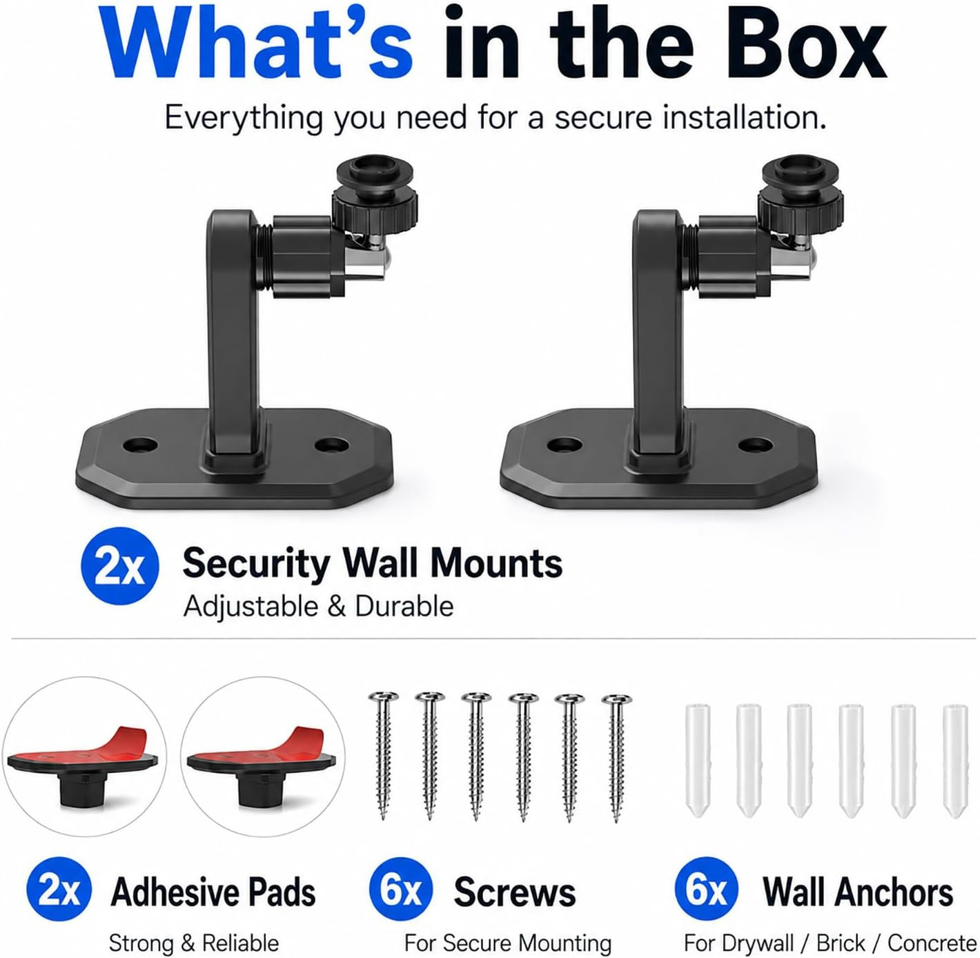 2Pack Adhesive Wall Mount Adjustable Security Wall Mount Bracket for Blink Outdo