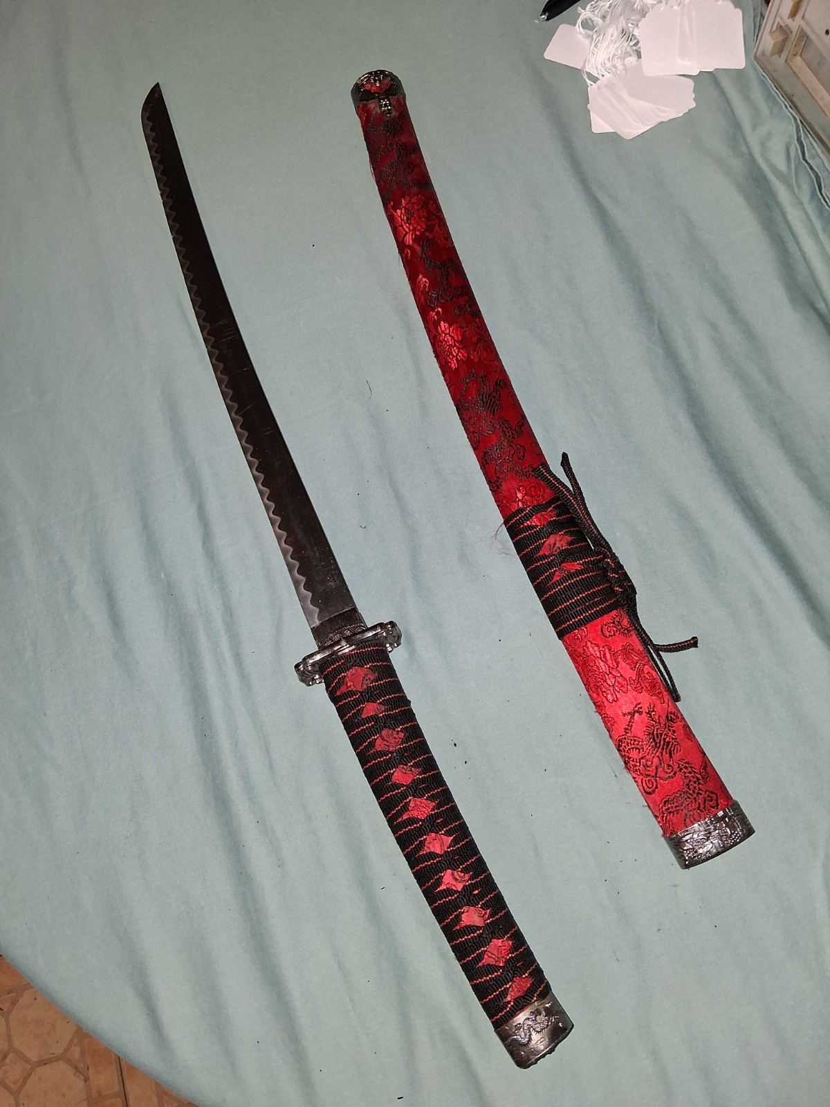 Short Samurai Sword with Sheath Mini Katana 31" Long Steel Not Sharp Red 26