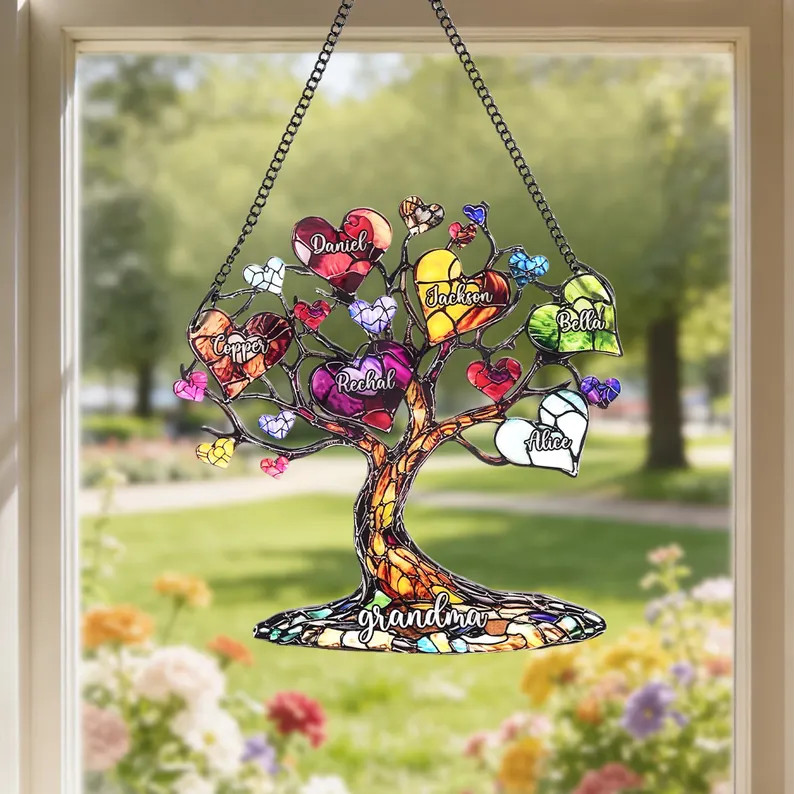 Personalized Heart Family Tree Suncatcher Acrylic Custom Window Decor