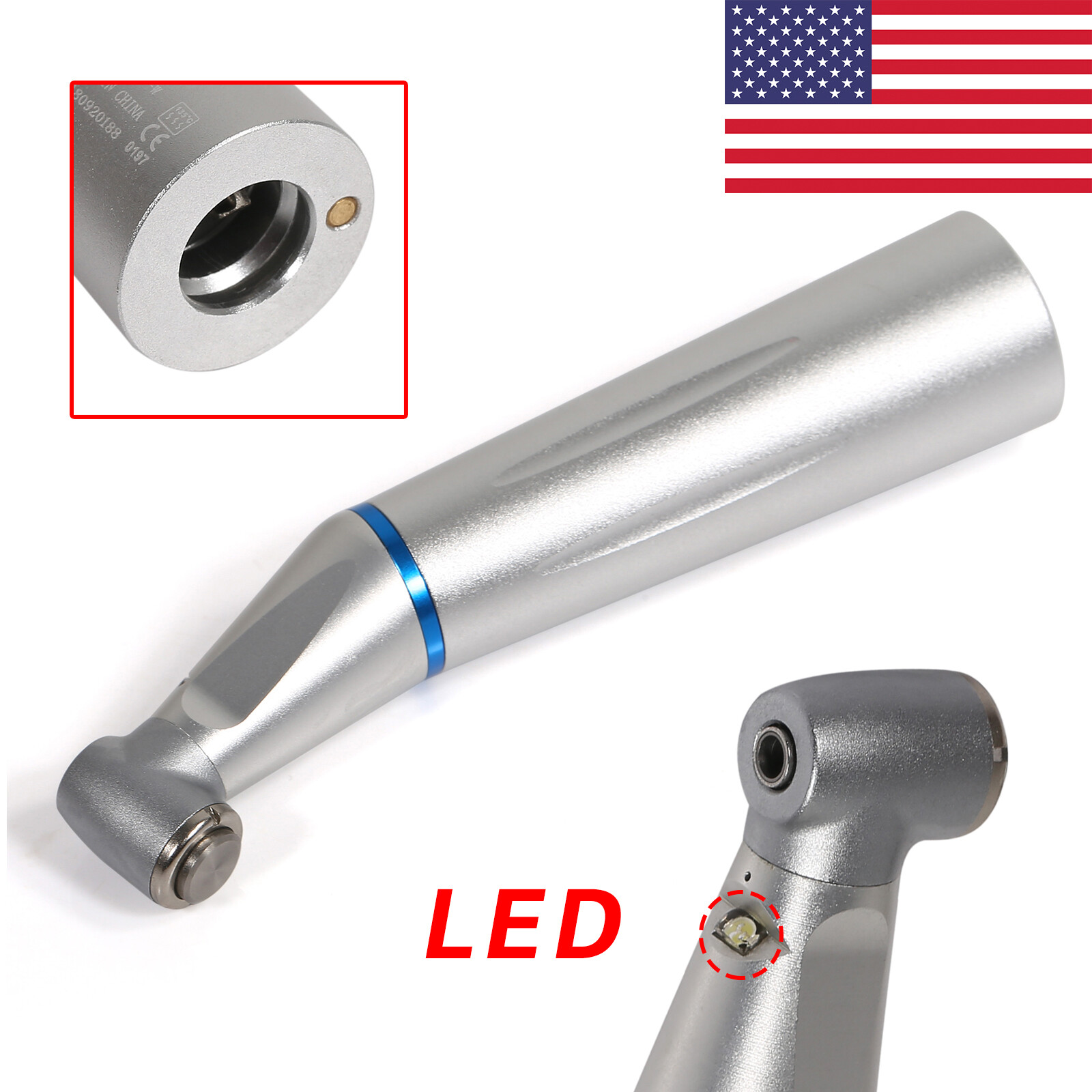 USA Dental Inner LED E-generator Low Speed Contra Angle Handpiece Push Button YH