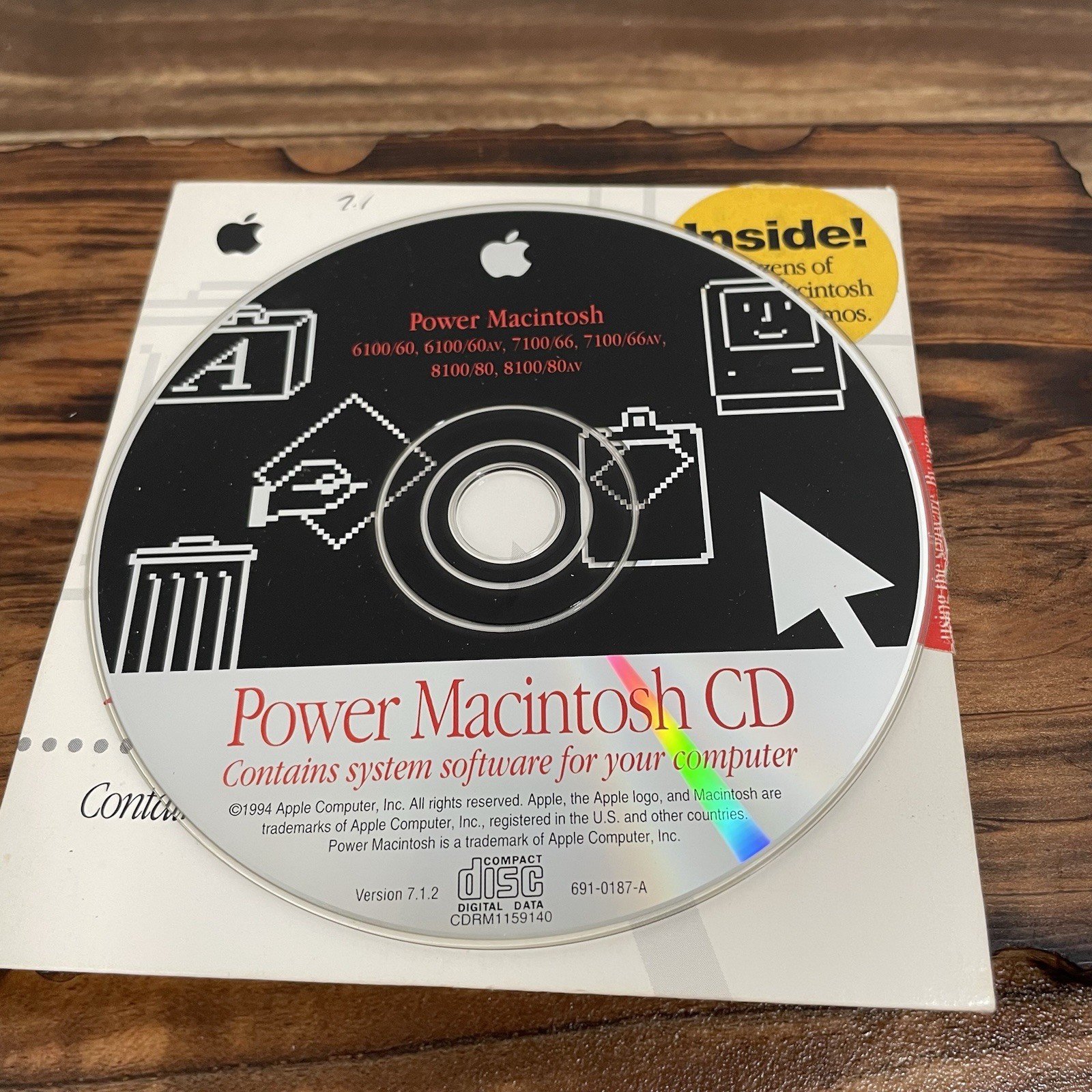 1994 Apple Power Macintosh 6100 7100 8100 V 7.1.2 Software Install CD-ROM Disc