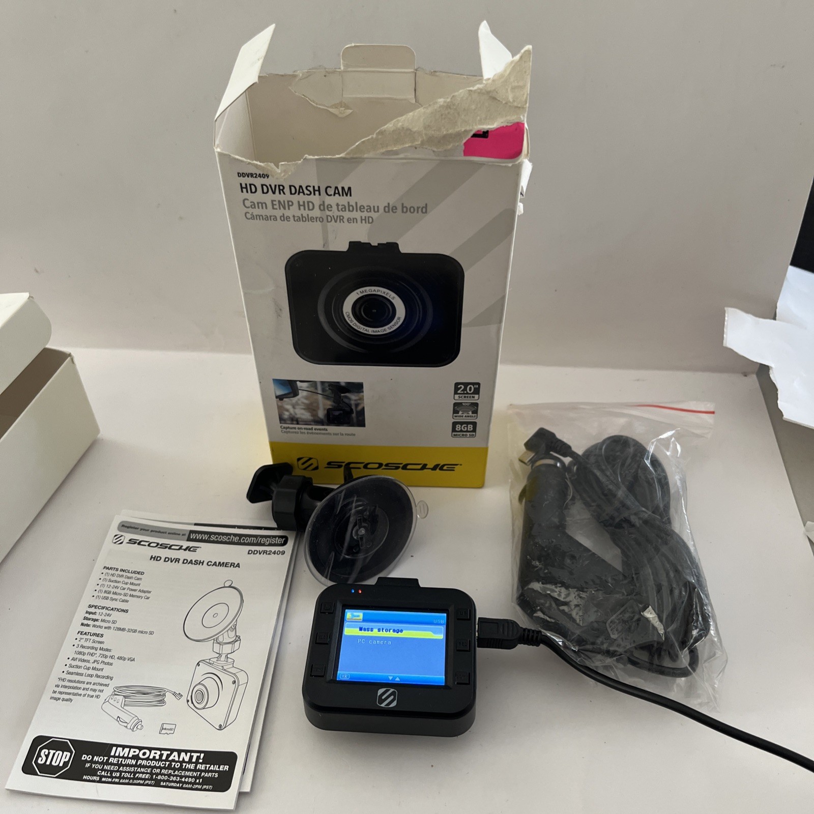 Scosche Black DDVR2409 HD DVR Night Vision Suction Cup Dash Camera Tested Works