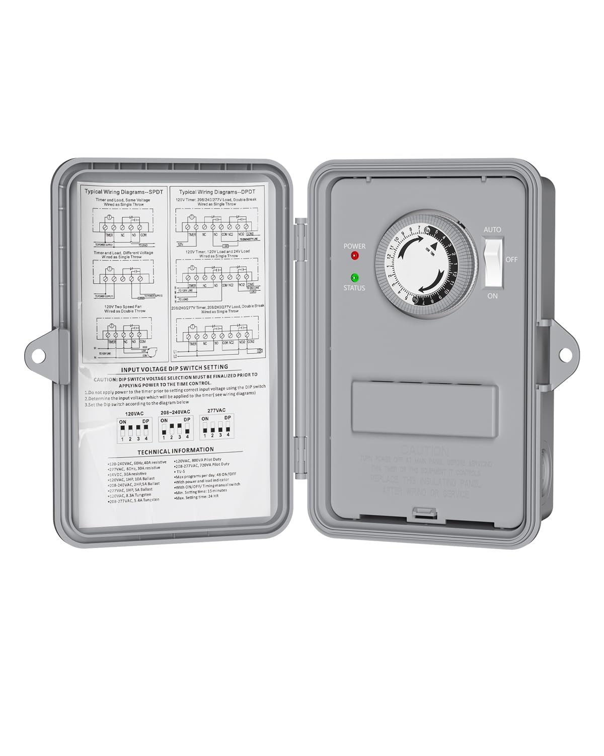 Heavy Duty 24-Hour Programmable Pool Pump Timer, Outdoor Mechanical Timer Box, 2