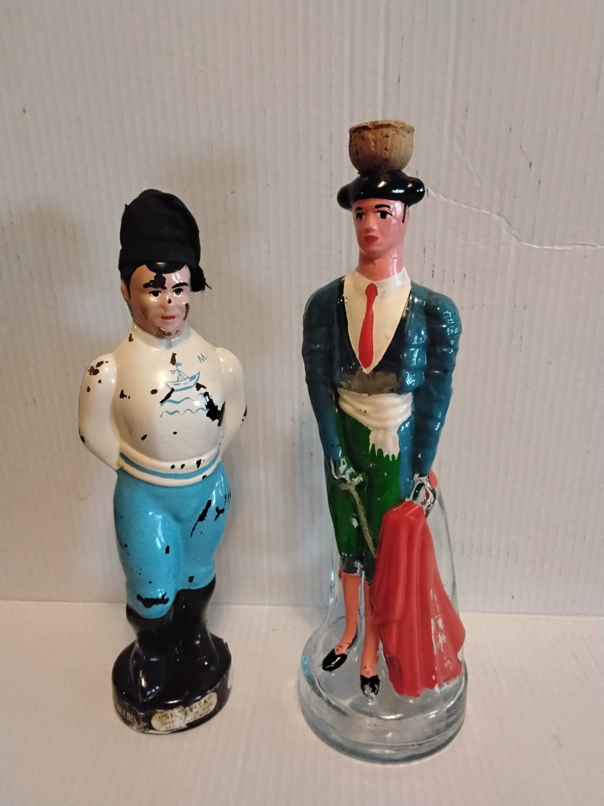 ESTATE SELL OFF- VTG HAND PAINTED LIQUOR BOTTLES- PART OF DISPLAY- VERY NICE!