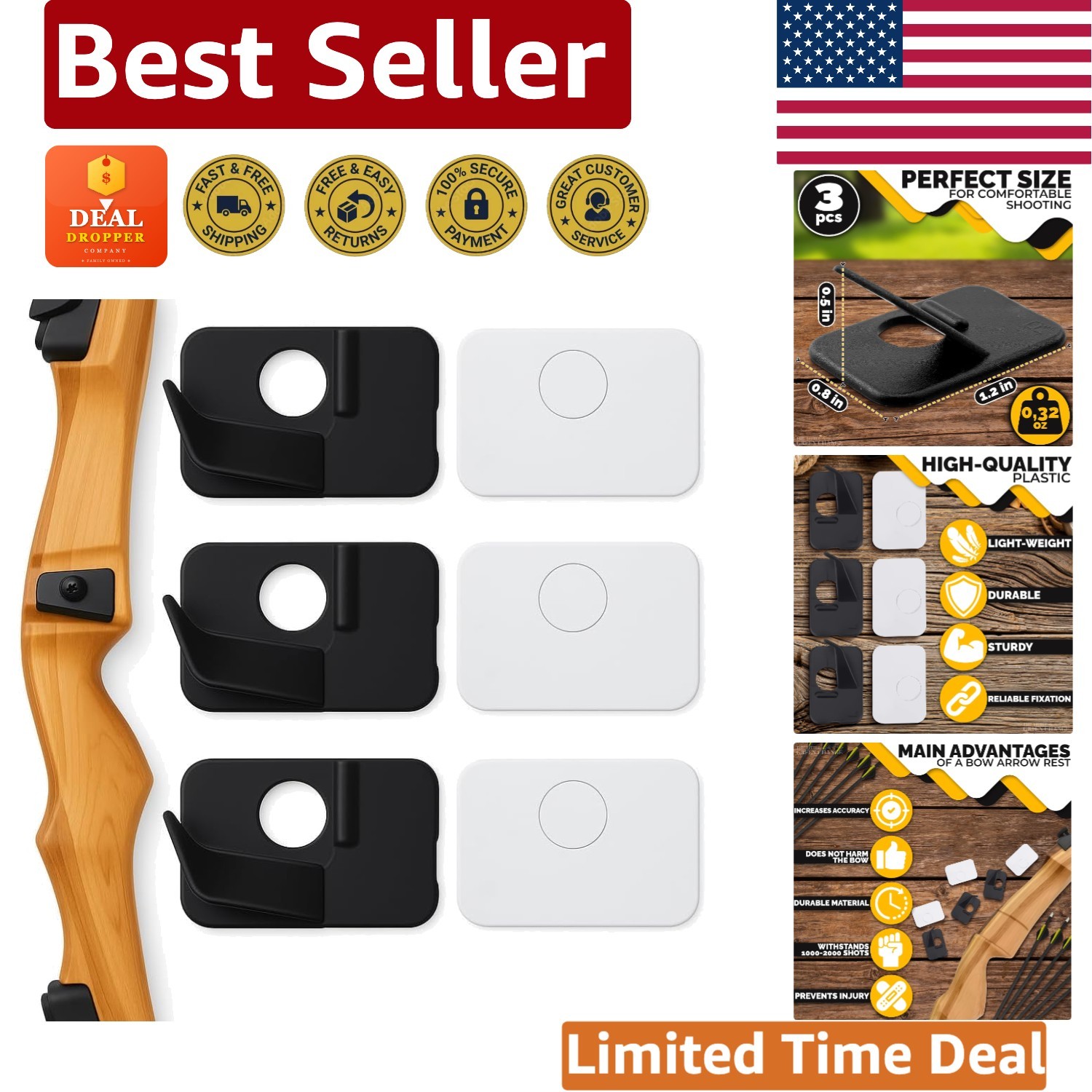 6 Pcs Right-Hand Arrow Rest for Recurve and Compound Bows - Durable Archery Gear
