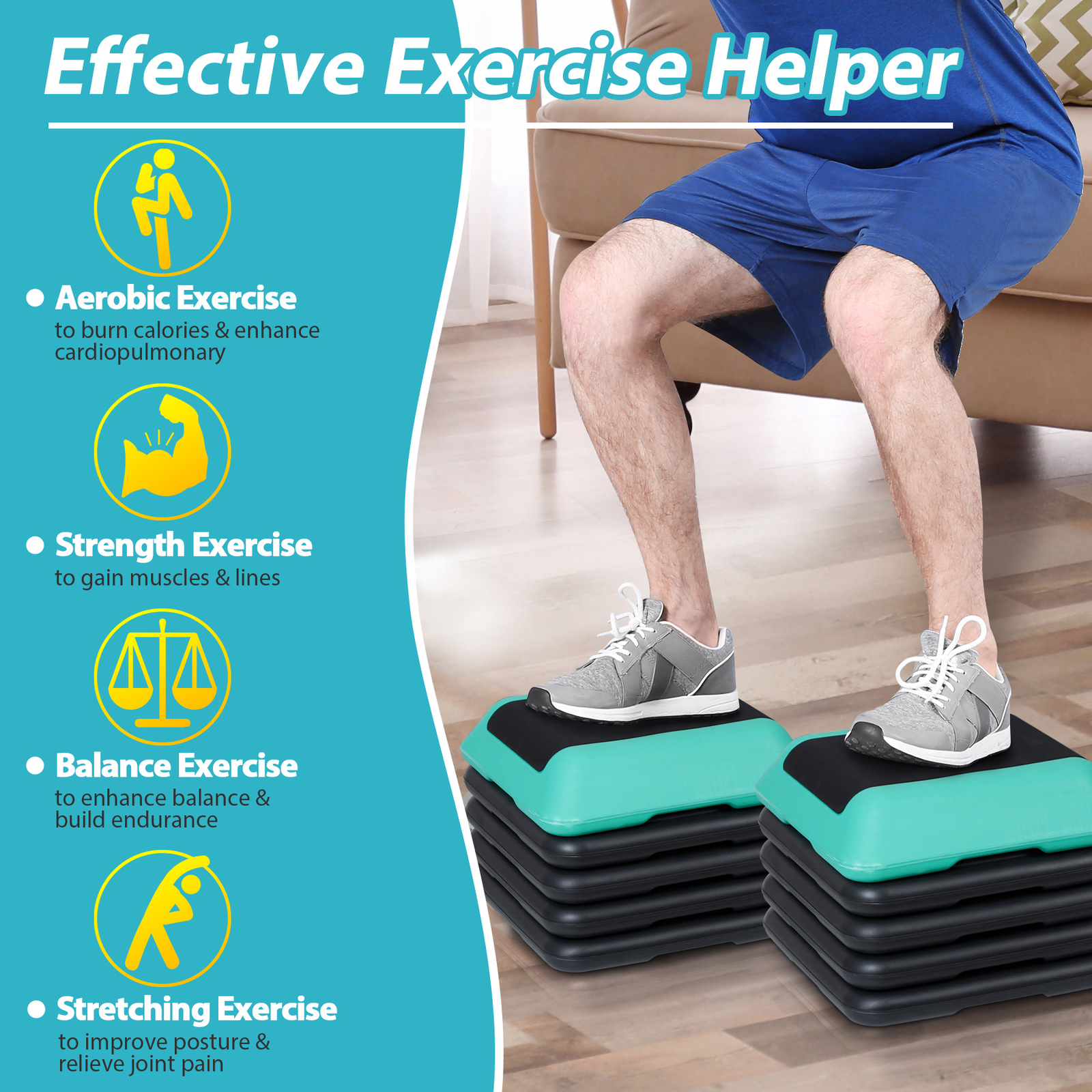 16" x 16" Adjustable Aerobic Stepper Workout Platform with 4 Risers Risers