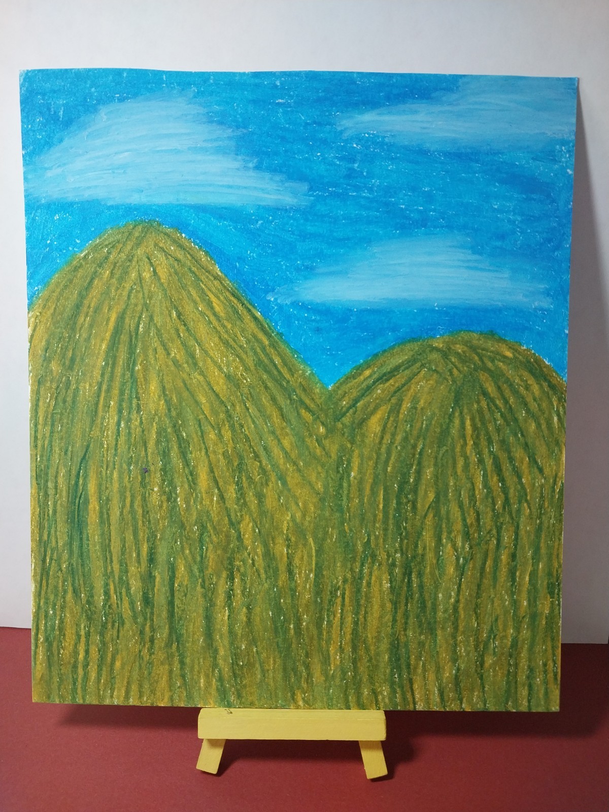 Sindy Fuhr Oil Pastel Drawing 8x9 Inch Original Art Title Farming Mountains