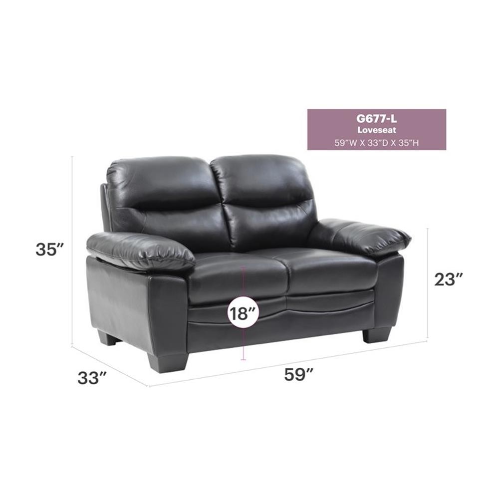 Maklaine Modern / Contemporary Faux Leather Loveseat in Black
