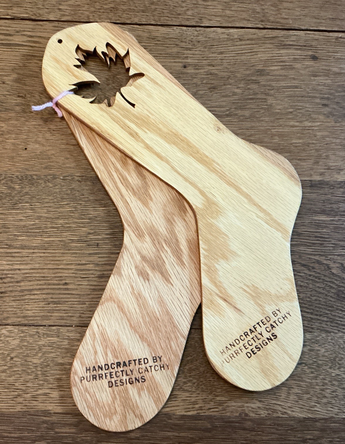 Set Of 2 Handcrafted Wooden Sock Blockers Maple Leaf by Purrfectly Catchy Design
