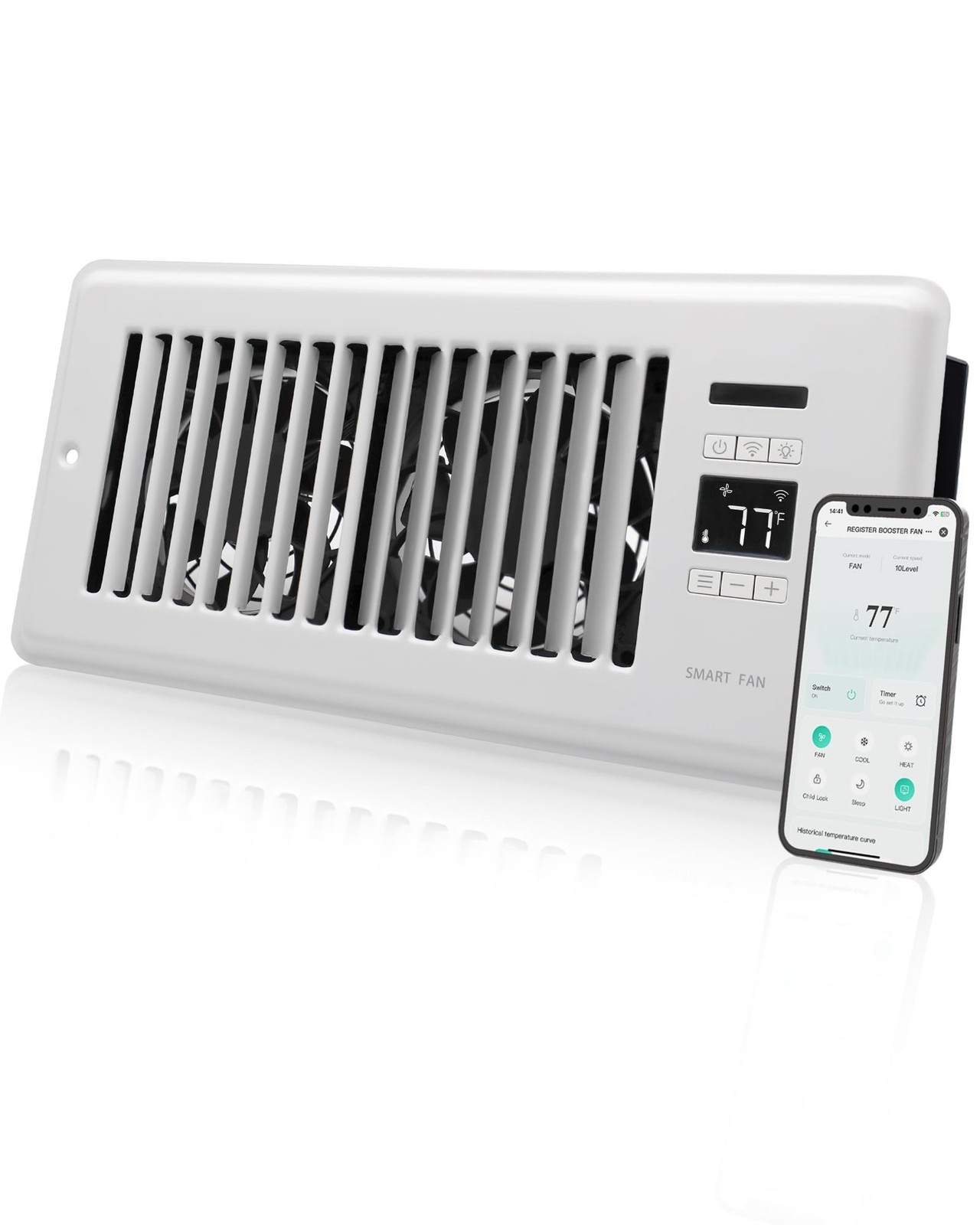 Super Quiet Register Booster Fan for 4" x 10" Register Holes, Smart Register ...