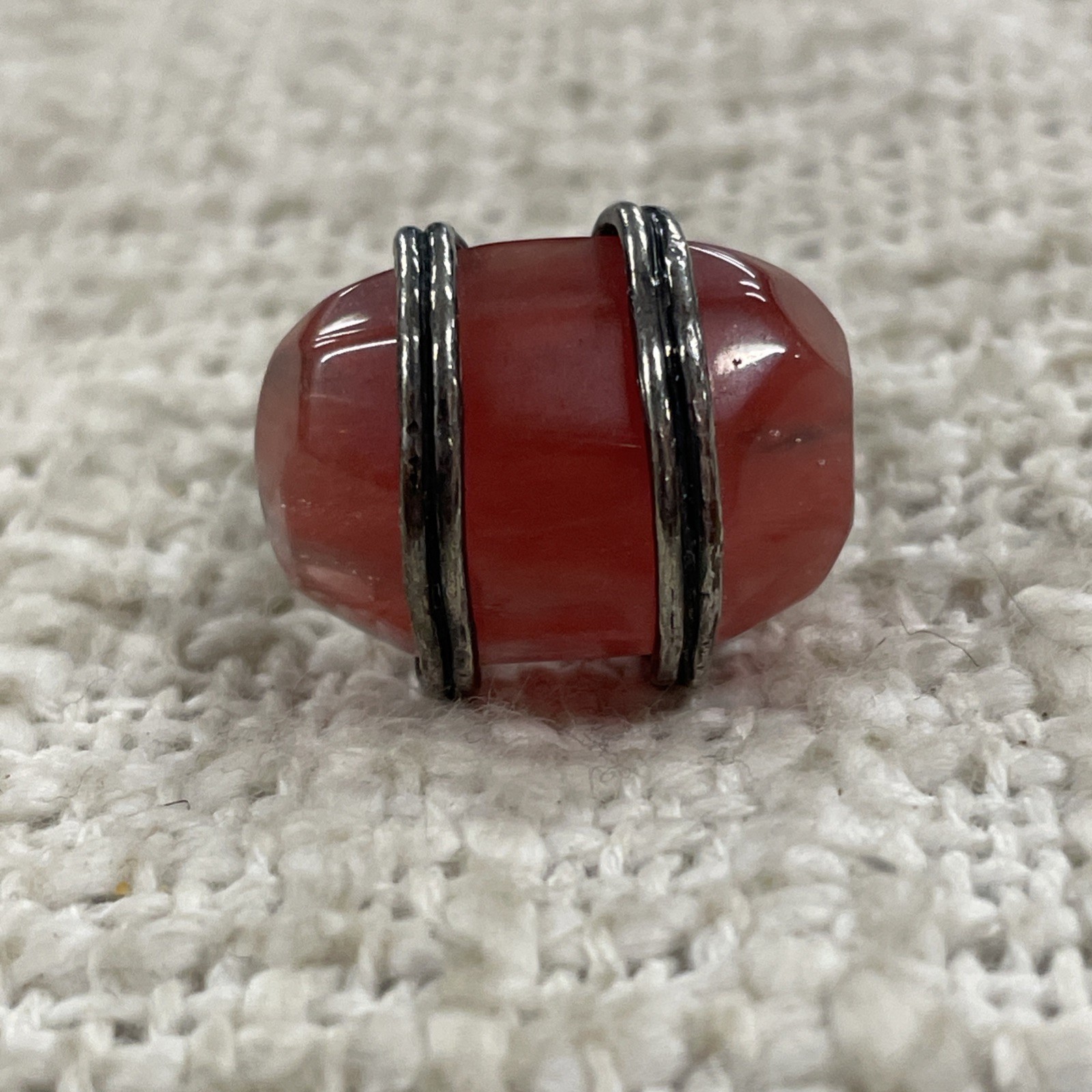 Silver Toned Cherry Quartz Wire Wrap Ring Size 7