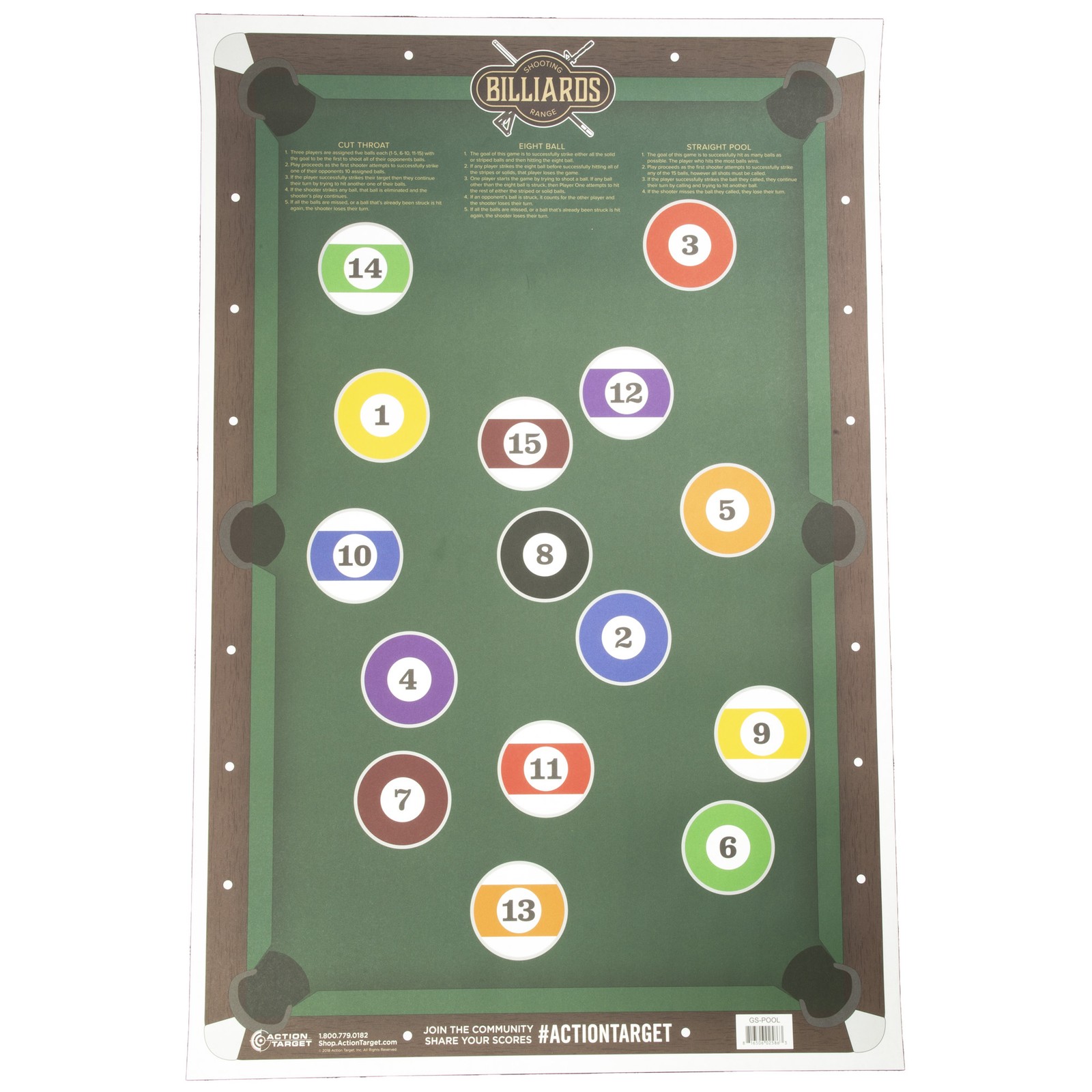 Action Target Billiards Paper Targets 23 x 35 Inch Multi Color 100 Pack