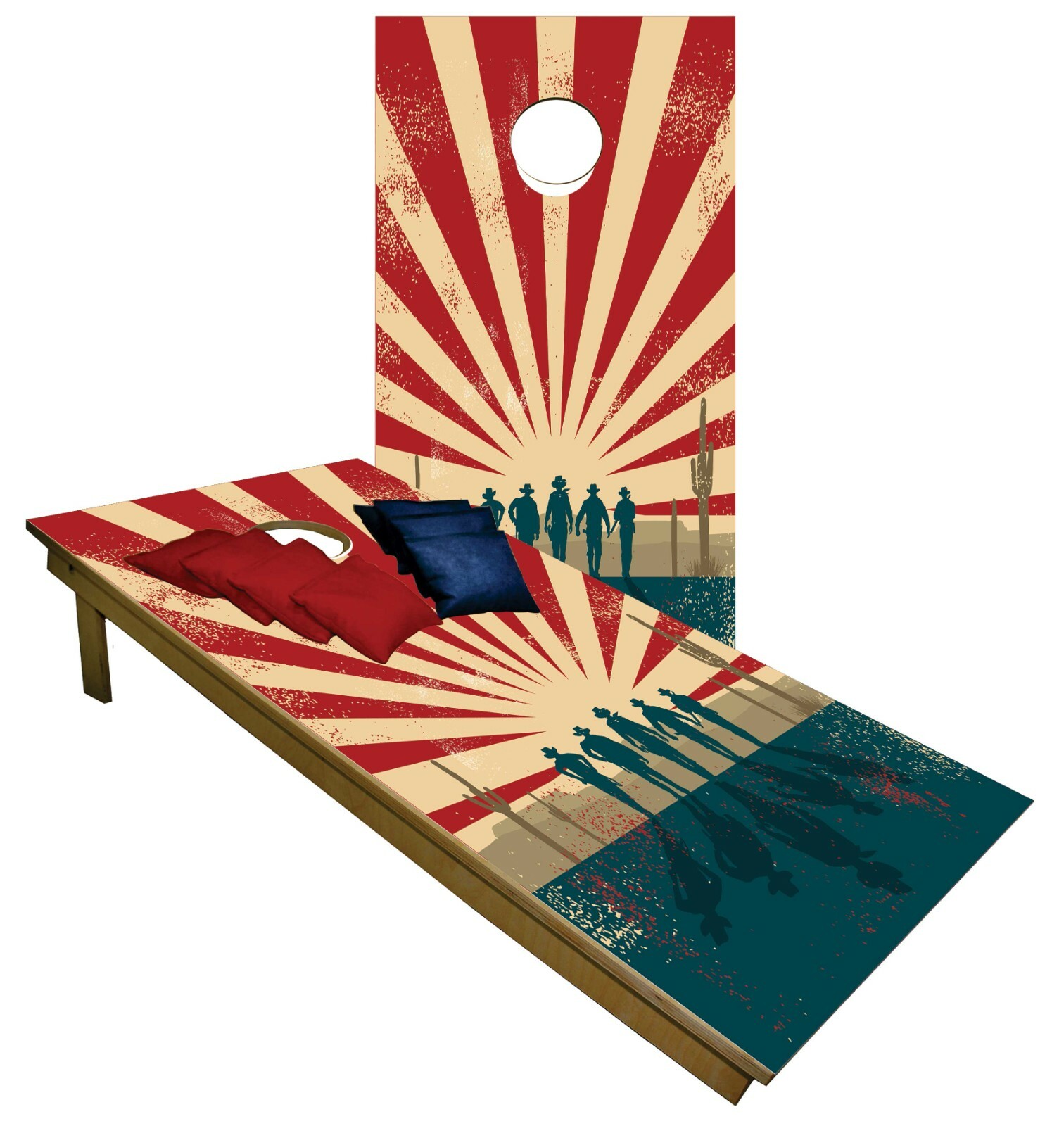 CORNHOLE BEANBAG TOSS GAME w Bags Game Board West Cowboy Red White Blue  Set