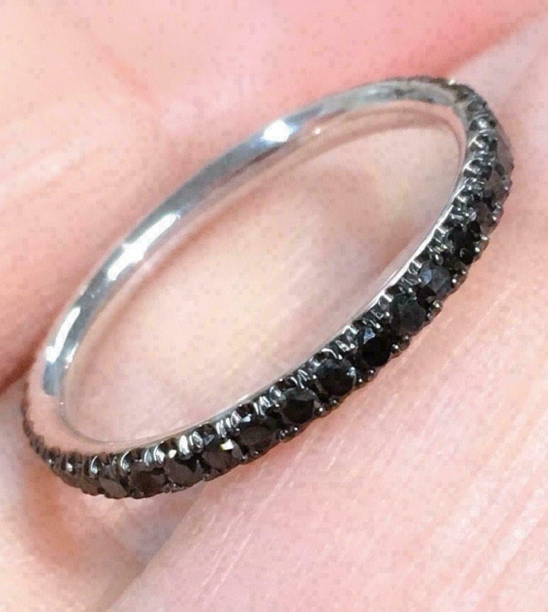 1Ct Lab Created Round Black Diamond Eternity Wedding  Ring 14K White Gold Finish