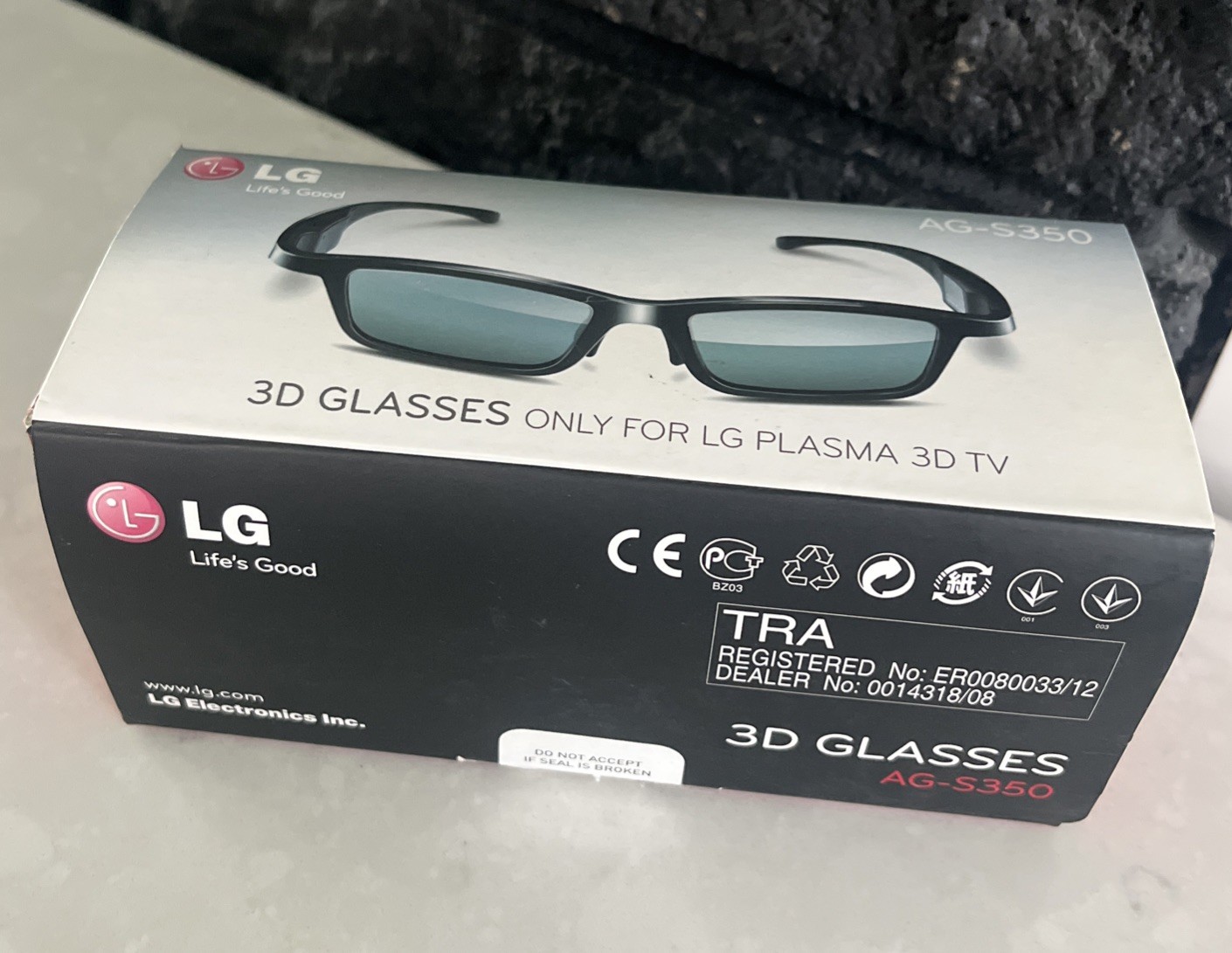 LG AG-S350 3D Glasses Black Rechargeable USB Cable for LG Plasma 3D TV