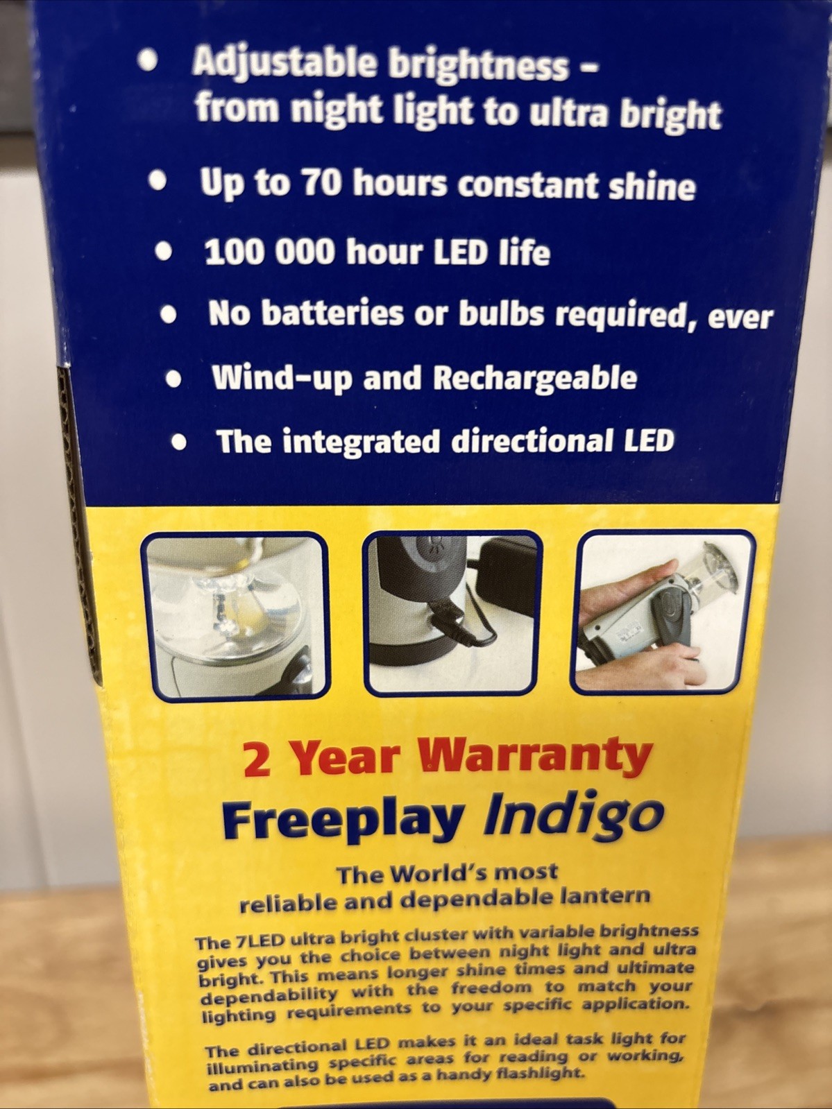 Freeplay Indigo Self Sufficient LED Lantern Wind Up & Rechargeable NOS