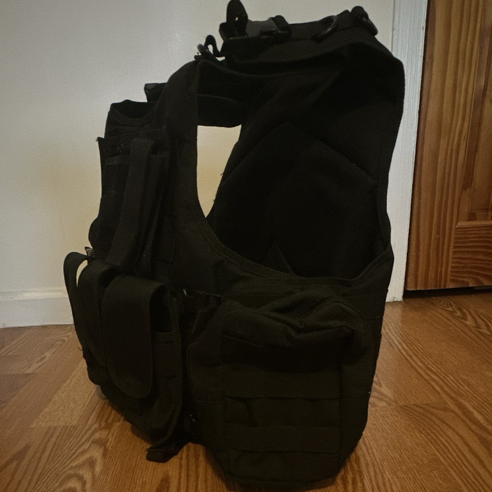 Black Nylon Tactical Airsoft Vest Modular MOLLE System Adjustable 8-Piece Set