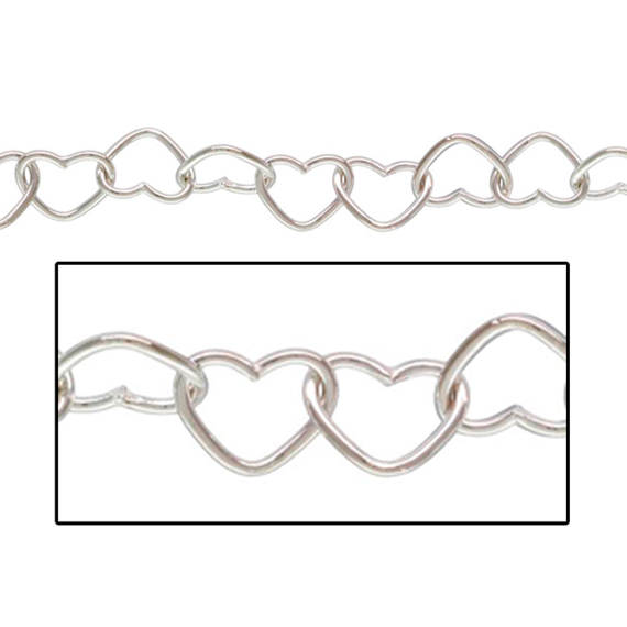 1ft, Heart Chain, Sterling Silver Heart shape Links, Extension Chain, DIY, .925