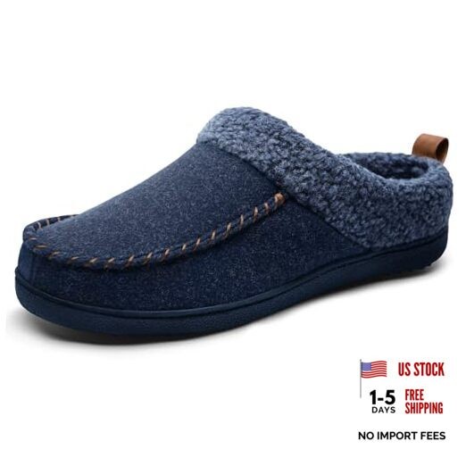 Mens Slippers Slip On House Shoes for Men Indoor Warm Fluffy Memory 11 Blue