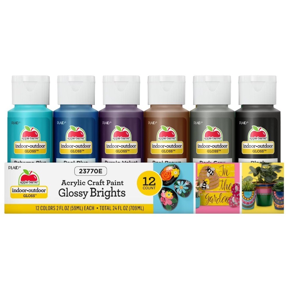 Glossy Acrylic Craft Paint Set of 12 Colors with Brilliant Shine for Art DIY