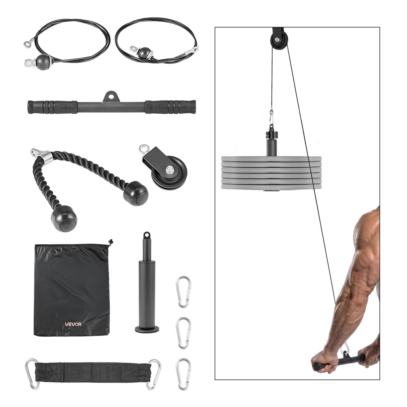 VEVOR Pulley System 1 PC Gym Pulley with two Steel Cables Up to 280 lbs Capacity