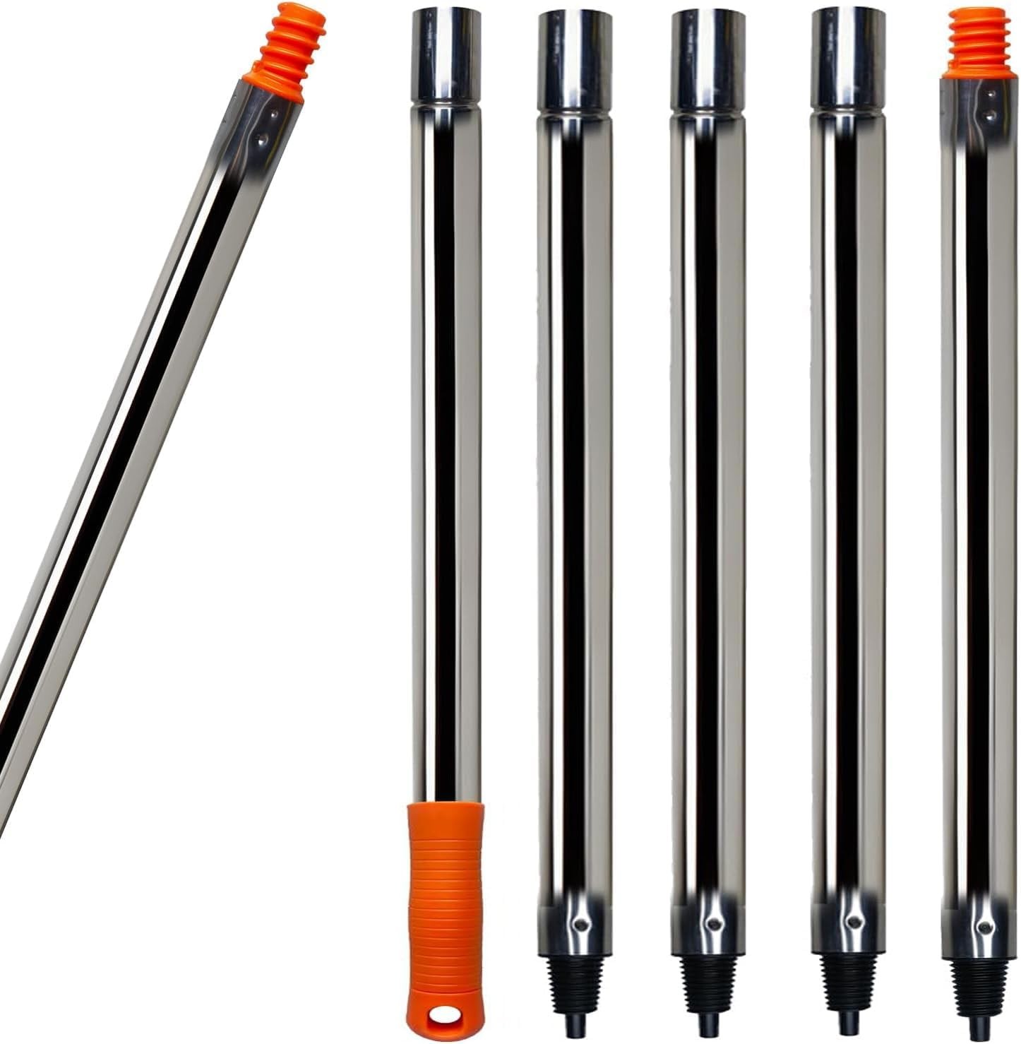 5 PCS Total 6.5 Ft Extension Pole, Paint Roller Stainless-Steel Orange