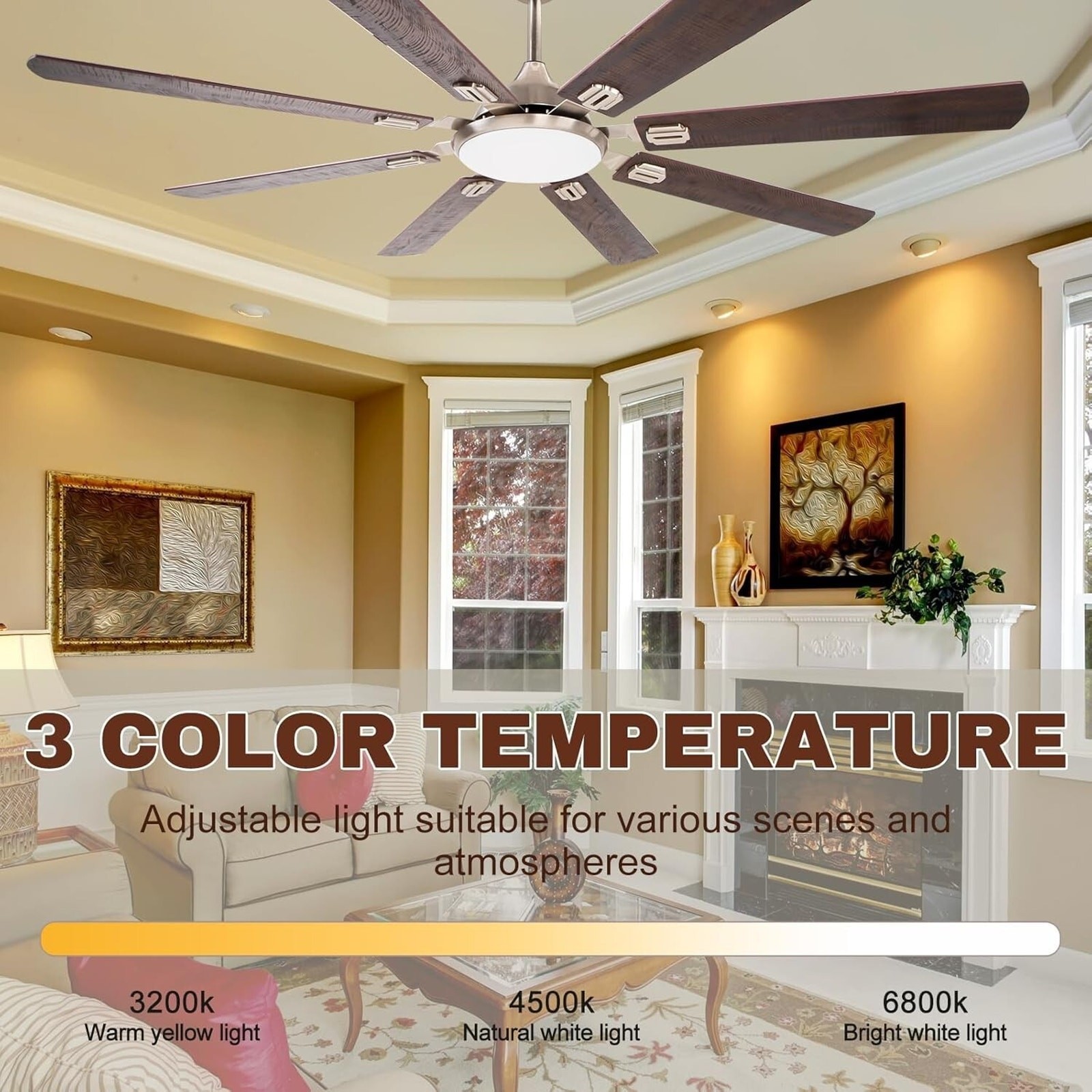 6760 Flyfox 63" Ceiling Fan w/ Lights Remote Reversible DC Motor, multicolor New