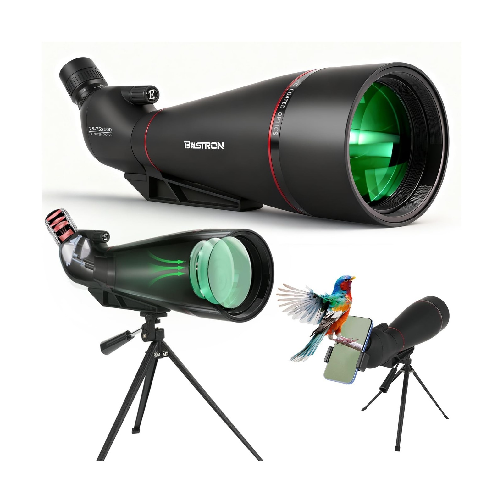 Spotting Scope, 25-75x100 Angled Spotting Scopes for Target Shooting with Tri...